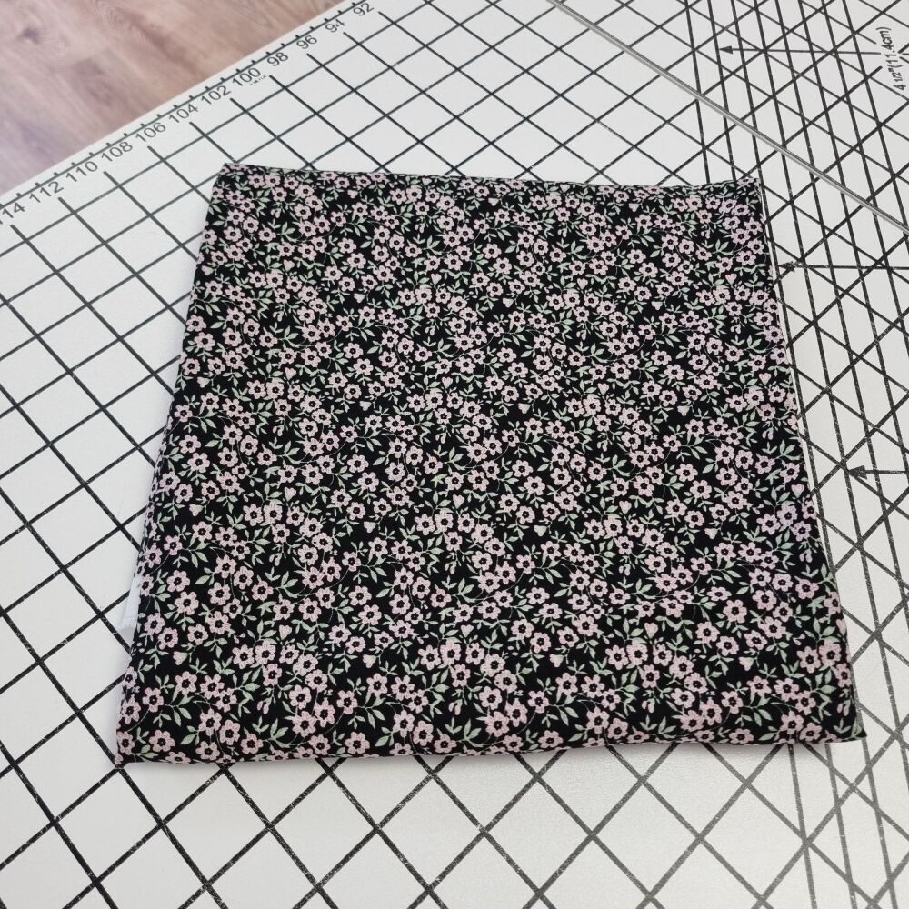 Black Flower Viscose (Advent Fabric) - REMNANT - 164cm x 140cm