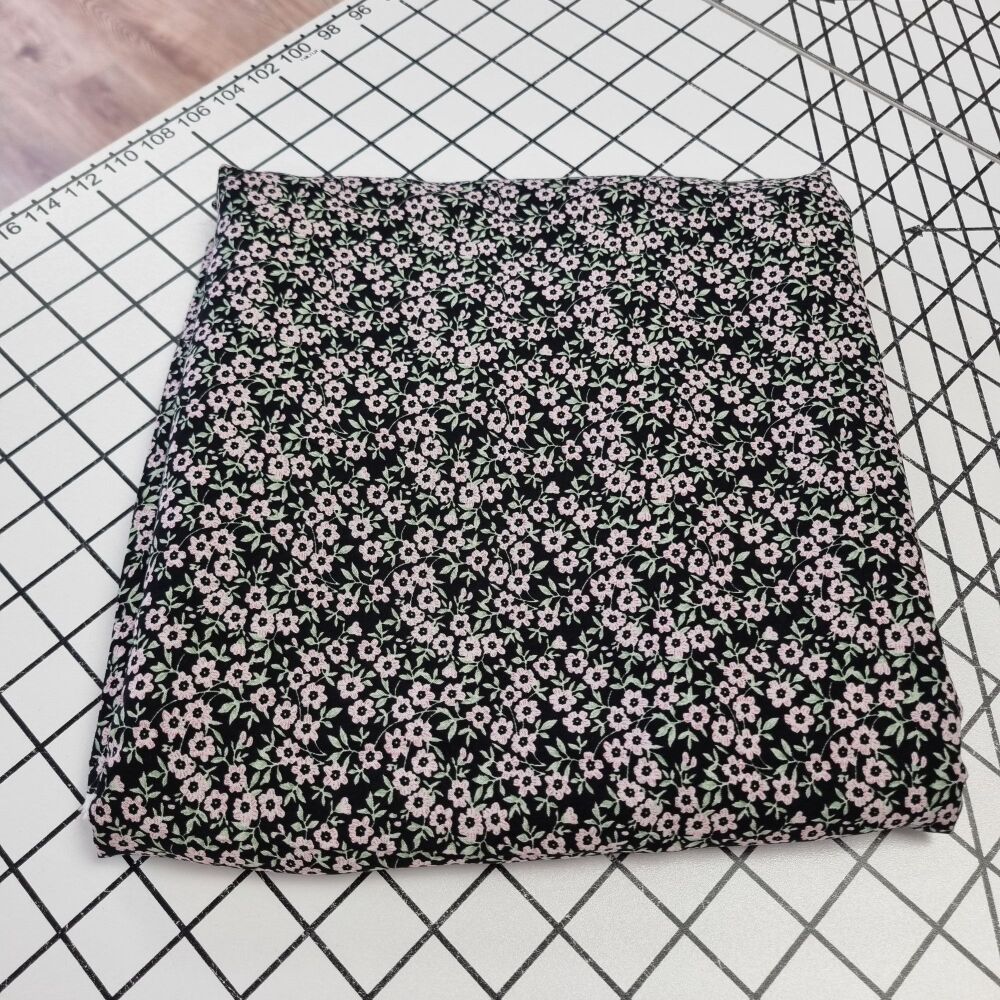 Black Flower Viscose (Advent Fabric) - REMNANT - 180cm x 140cm