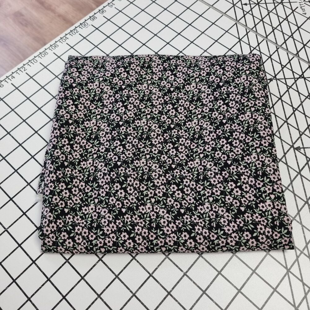 Black Flower Viscose (Advent Fabric) - REMNANT - 163cm x 140cm