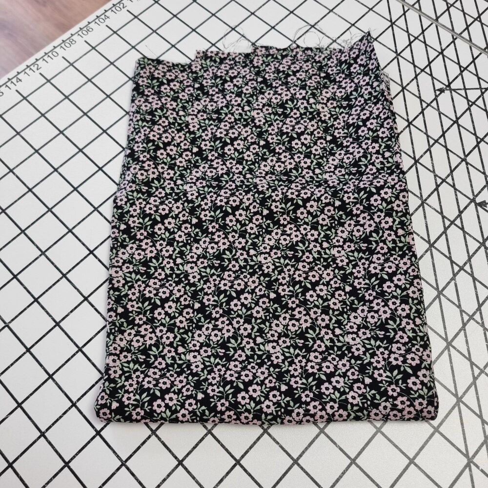 Black Flower Viscose (Advent Fabric) - REMNANT - 54cm x 140cm