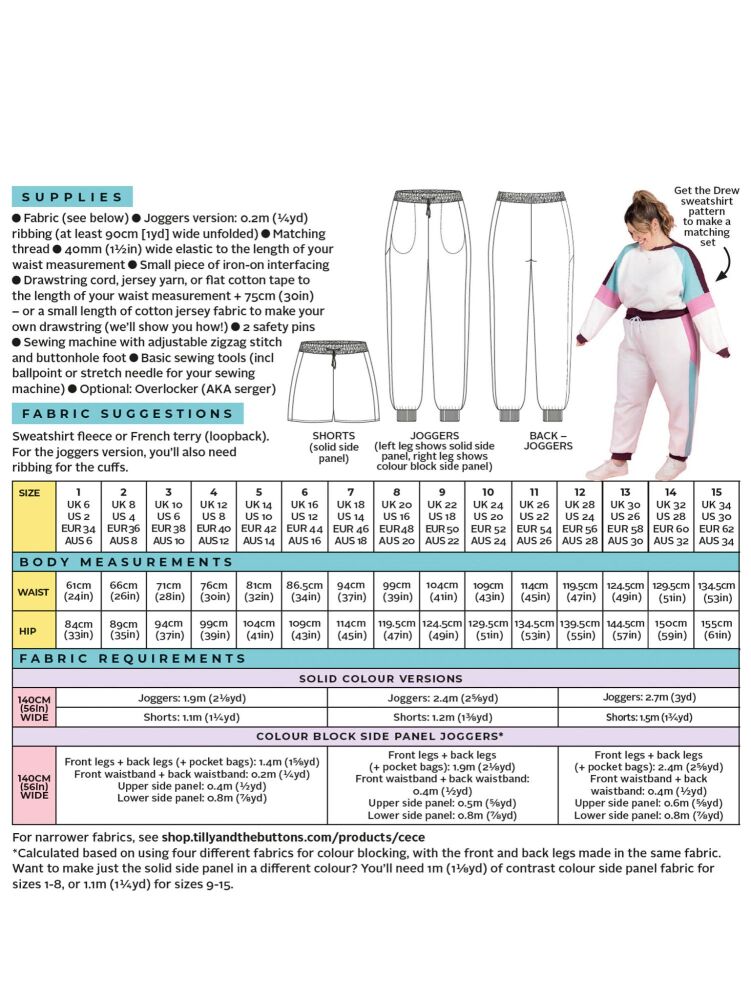 Cece Joggers & Shorts - Tilly and the Buttons Sewing Pattern