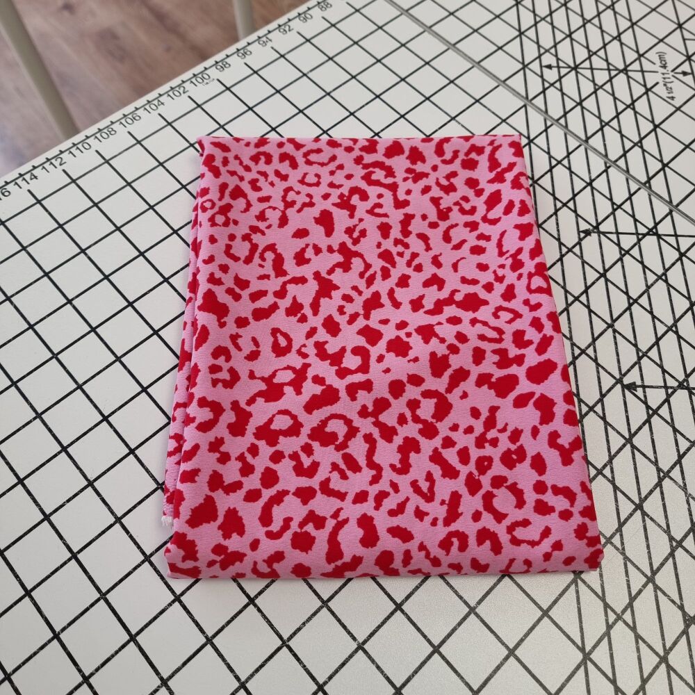 Pink & Red Leopard Print Polyester - REMNANT - 146cm x 150cm