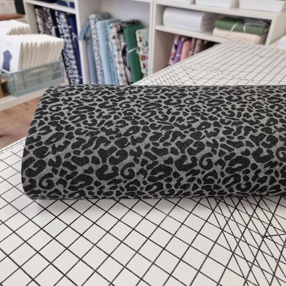 Black Leopard Print - Washed Denim Jacquard