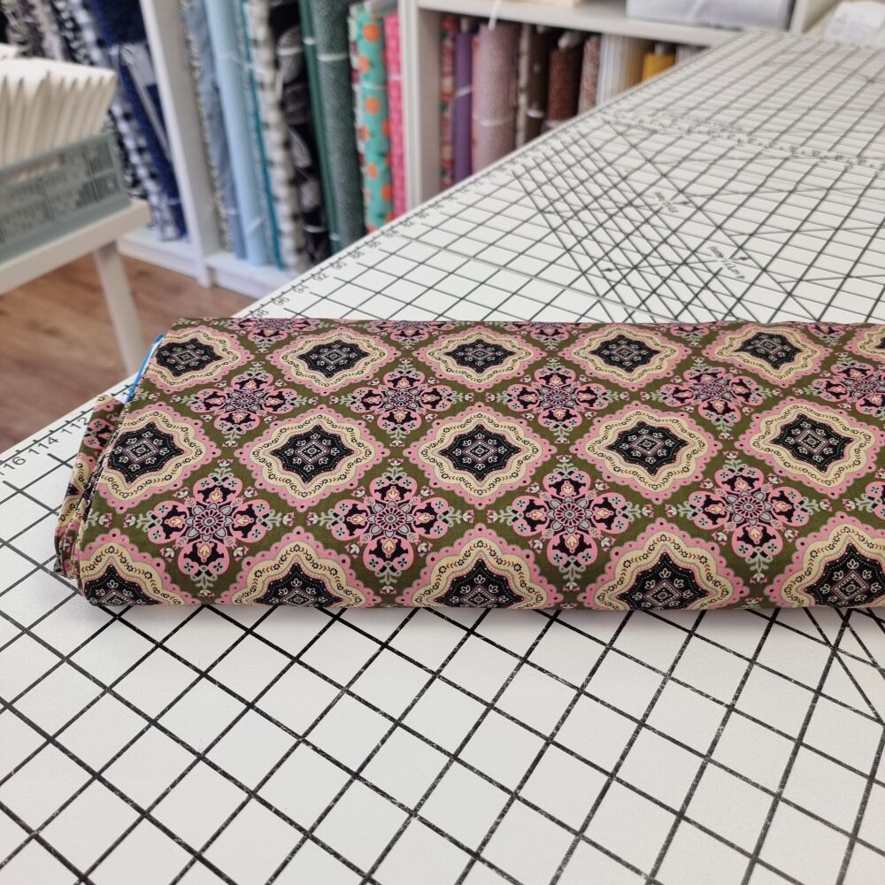 Moroccan Tiles Olive - Cotton Lawn