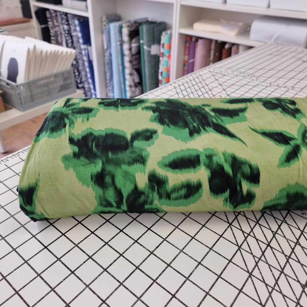 Green Marbled Floral - Viscose Jersey