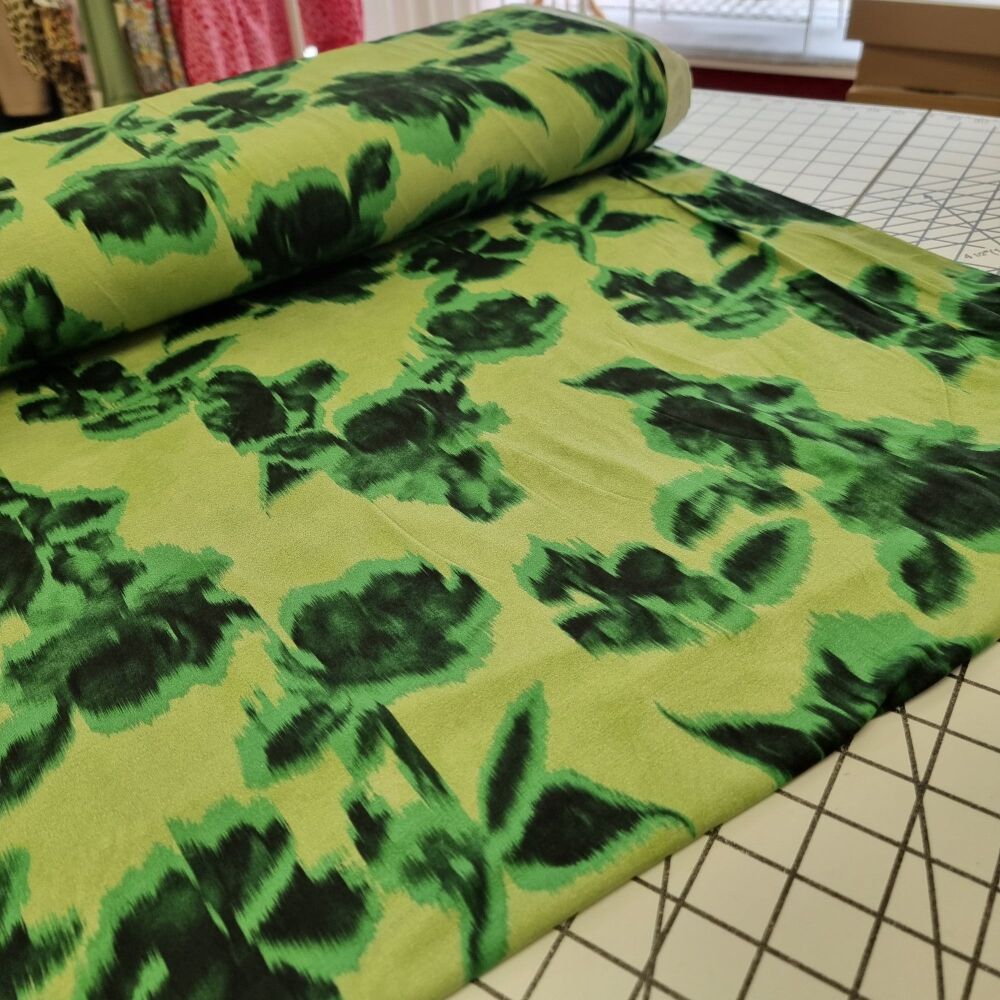 Green Marbled Floral - Viscose Jersey