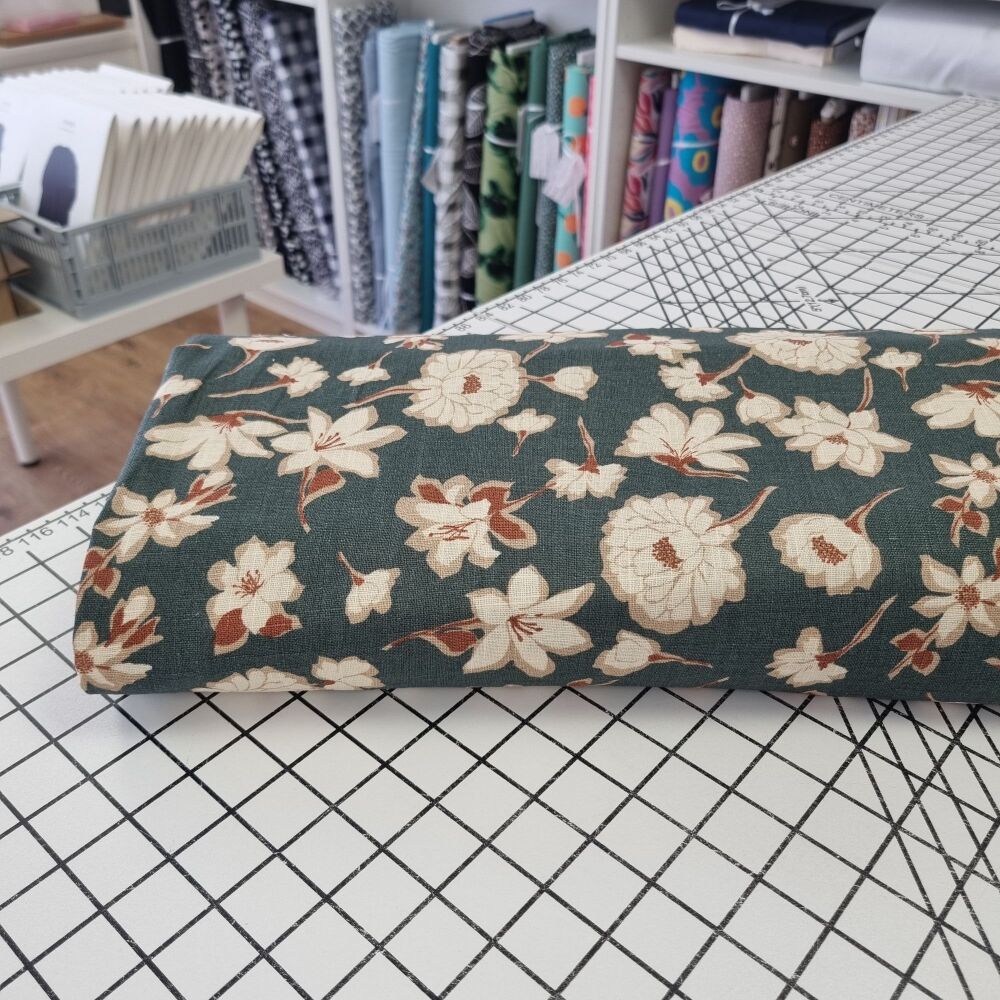 Green Flowers - Linen Mix