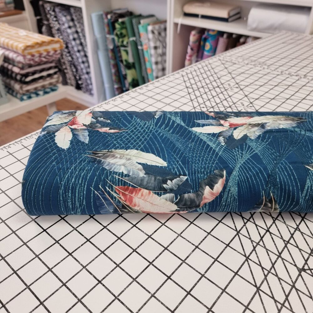 Large Leaves Petrol - Viscose