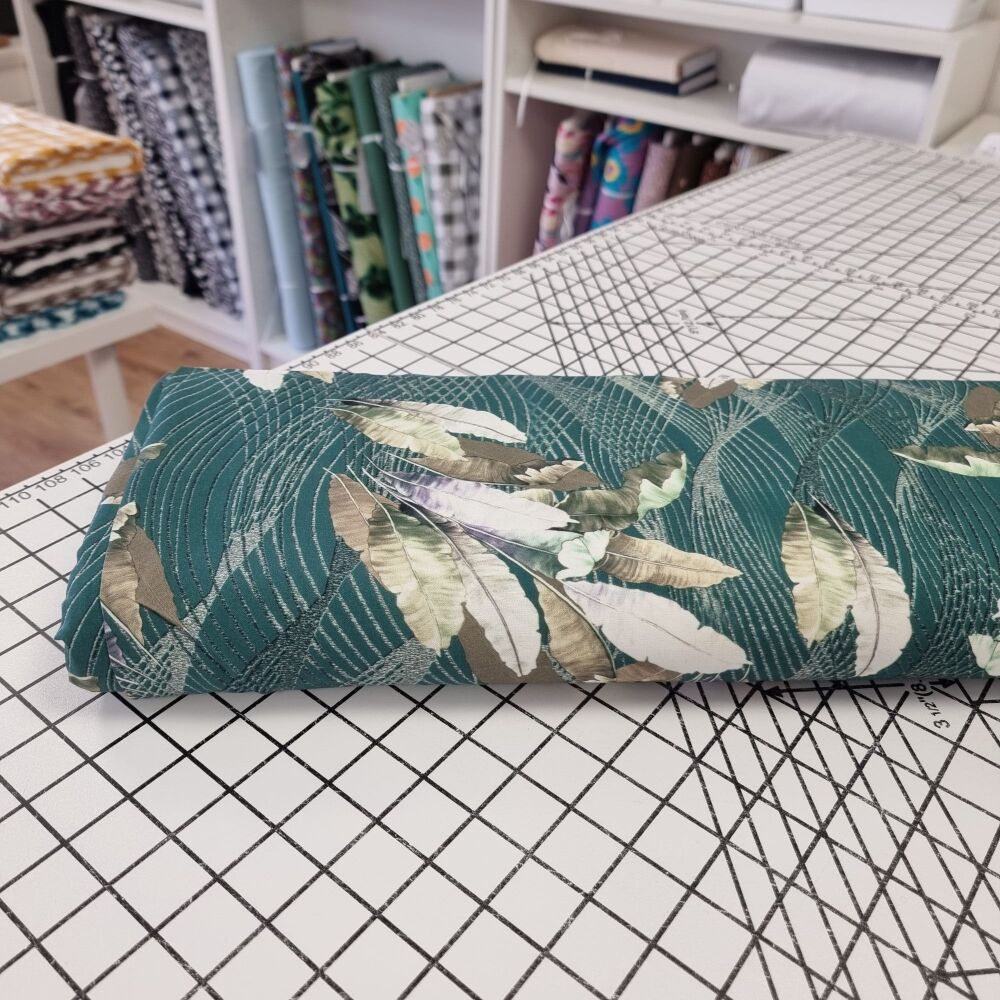 Large Leaves Teal - Viscose