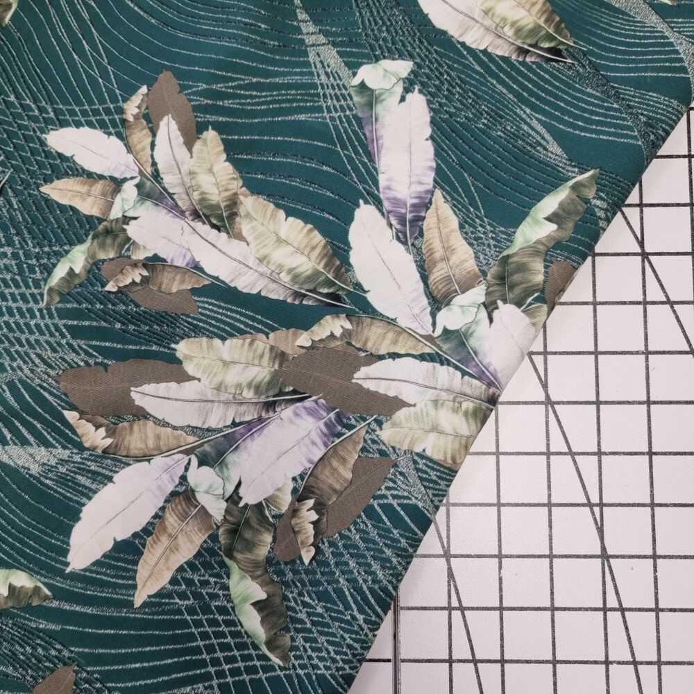 Large Leaves Teal - Viscose