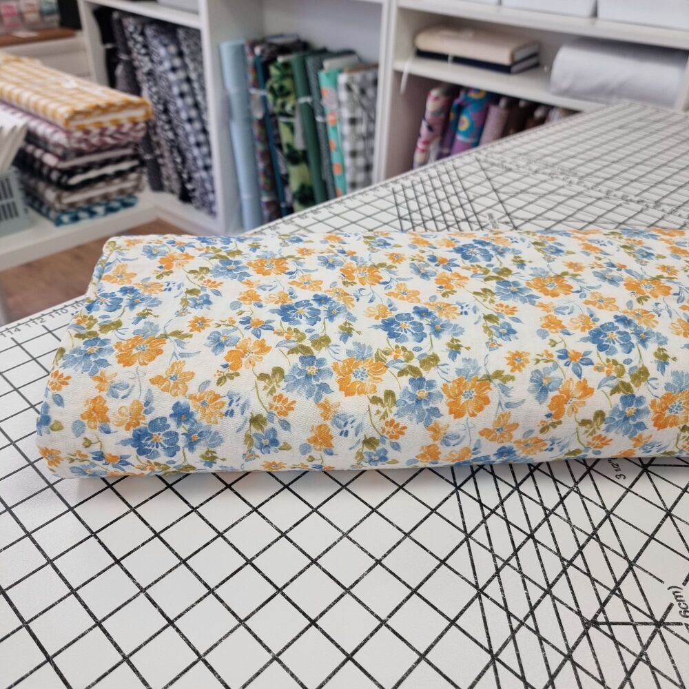 White & Yellow Flowers - Double Gauze