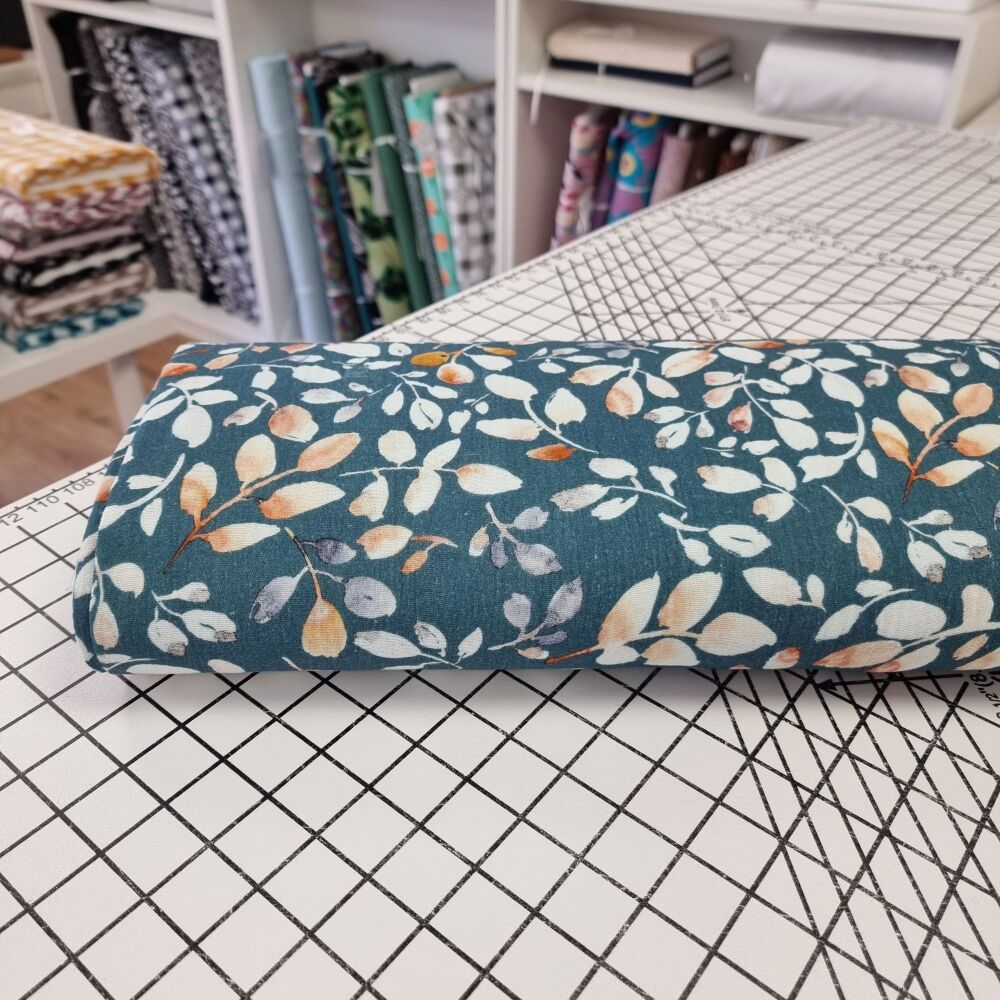 Teal Leaves - Double Gauze