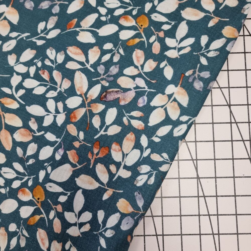 Teal Leaves - Double Gauze