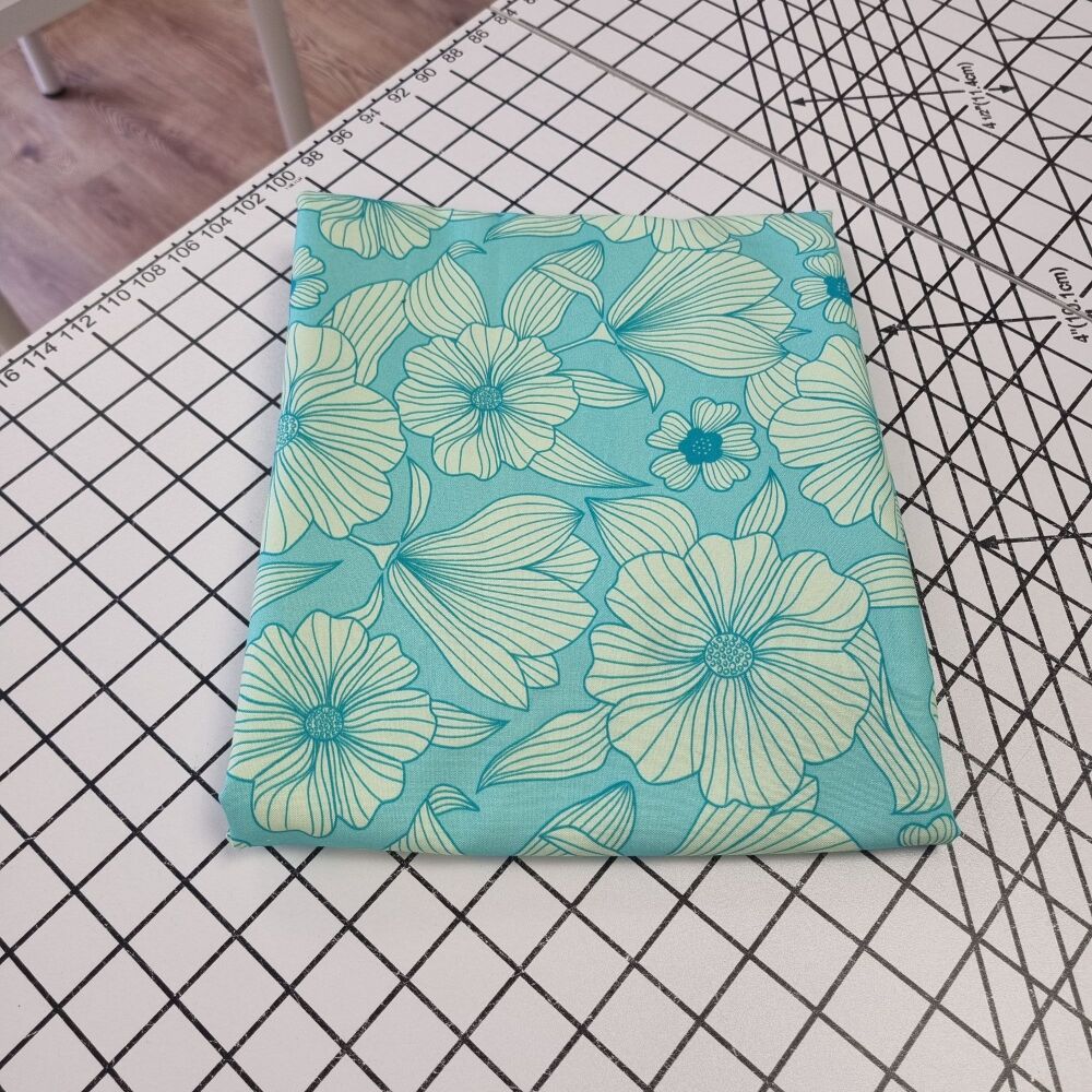 The Crafty Pie Green Line Flowers Cotton Viscose - REMNANT - 155cm x 150cm