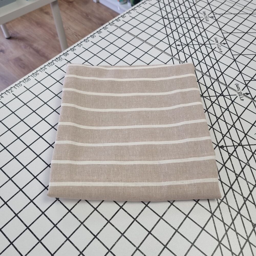 Latte Stripe Viscose Linen - REMNANT - 127cm x 148cm