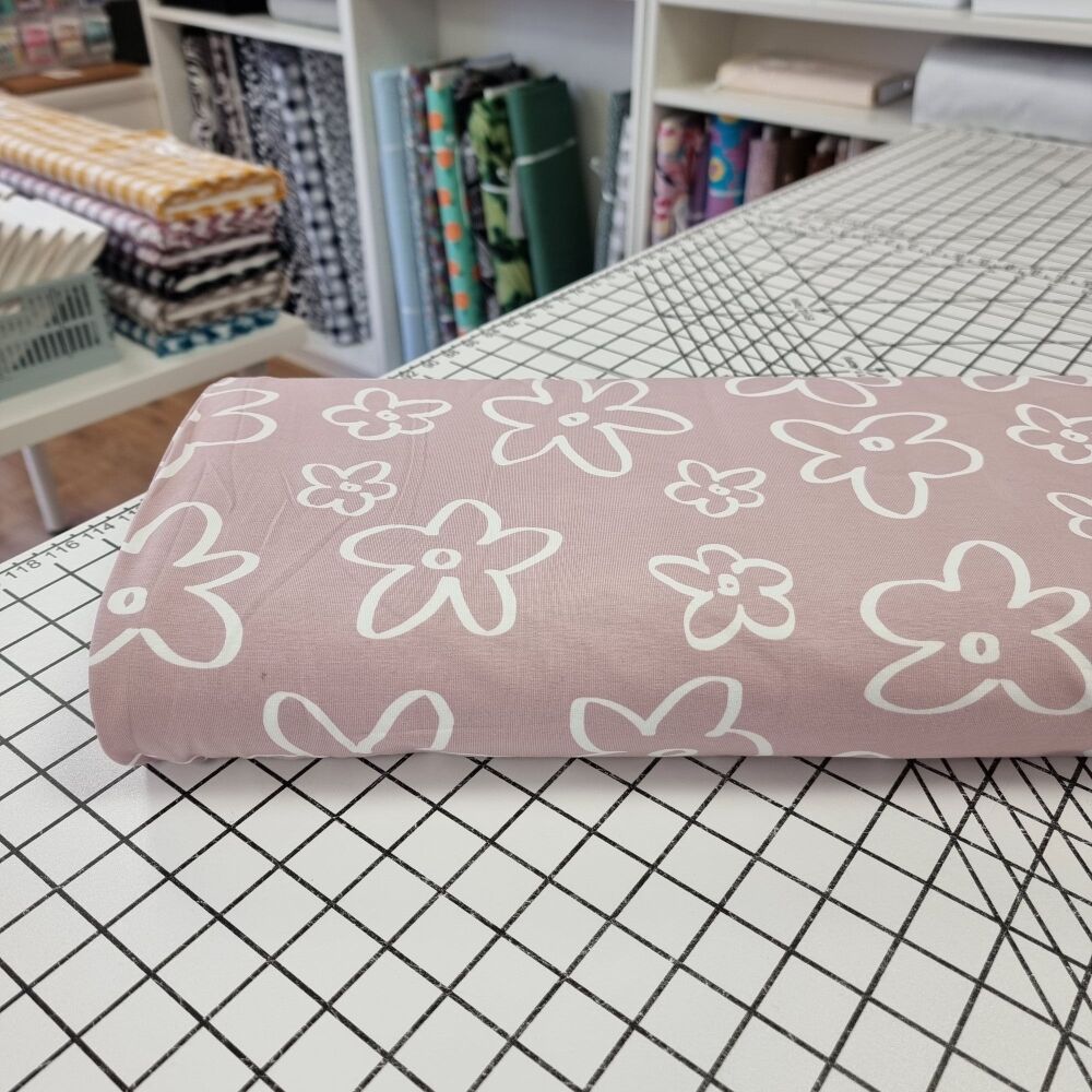 Dusky Pink Large Flowers - Cotton Jersey