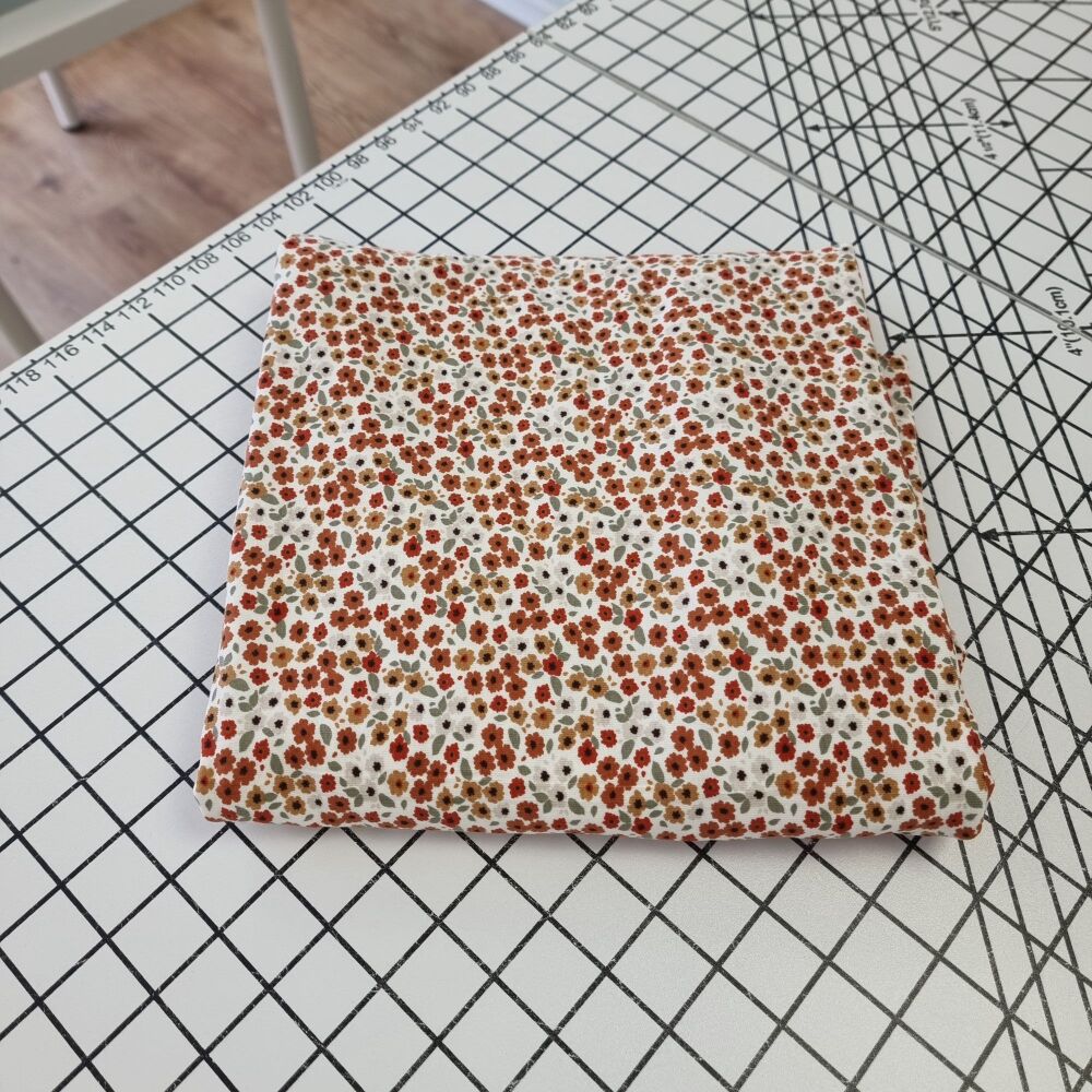 Mini Rust Flowers Cotton Jersey - REMNANT - 195cm x 150cm