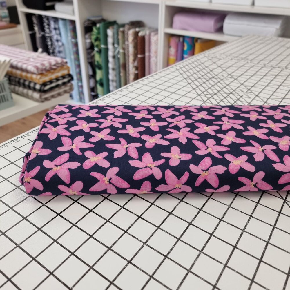 Navy Star Flower - Cotton Lawn