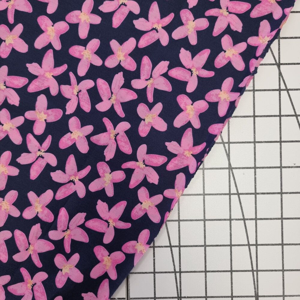 Navy Star Flower - Cotton Lawn