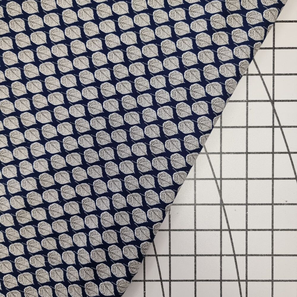 Navy Leaves - Viscose