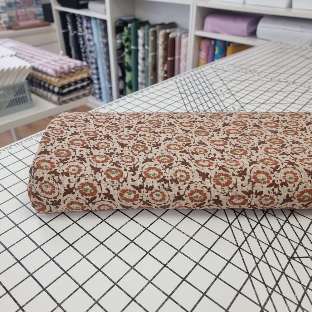Mocha Flower Stamp - Linen