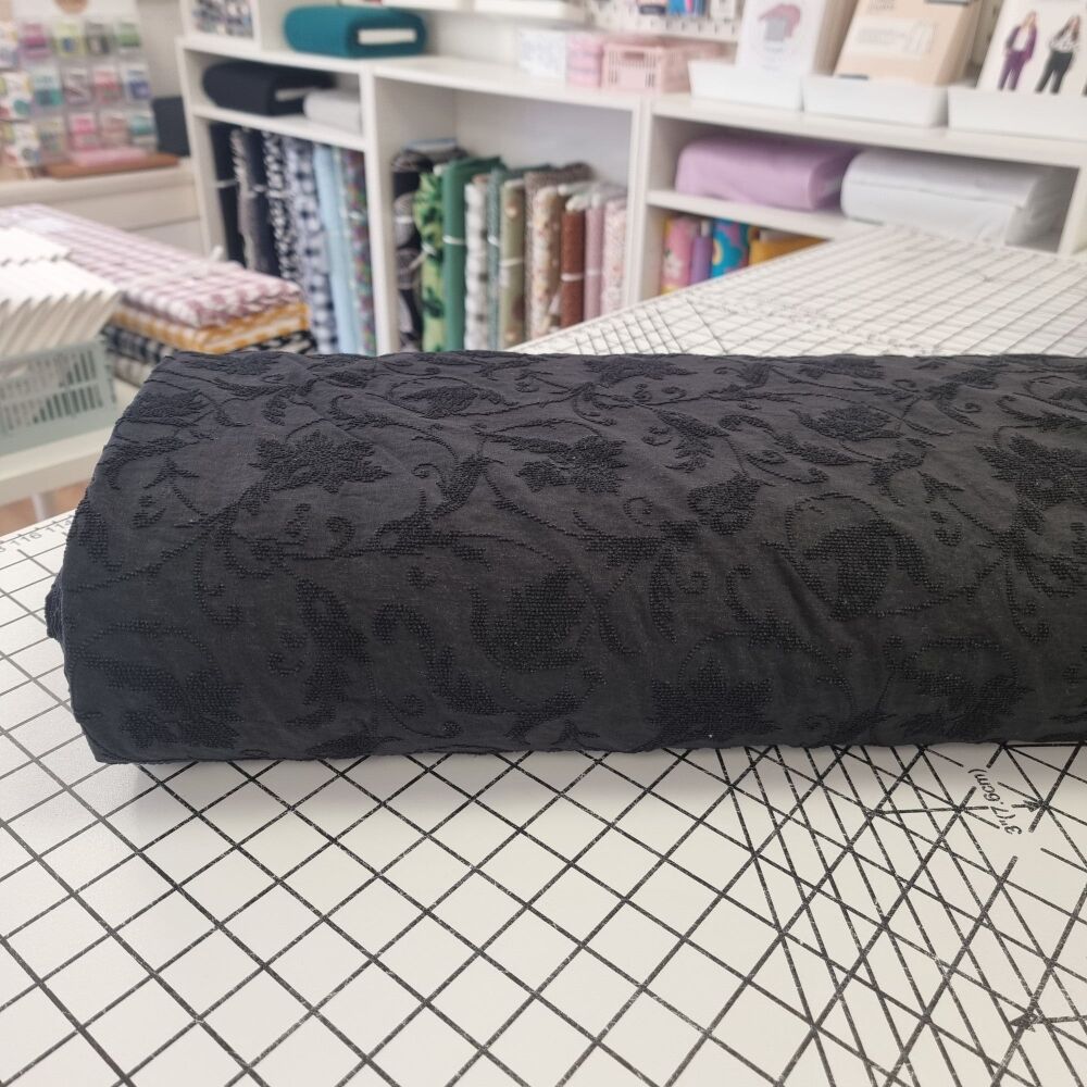 Black Embossed Floral - Cotton Poly Blend
