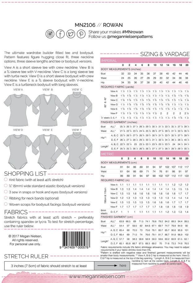 Rowan Tee & Bodysuit - Megan Nielsen Sewing Pattern