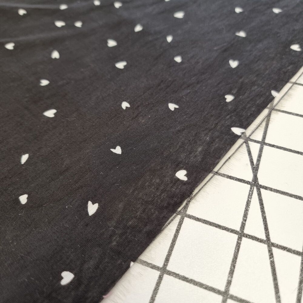 Black Hearts Viscose - REMNANT - 87cm x 140cm