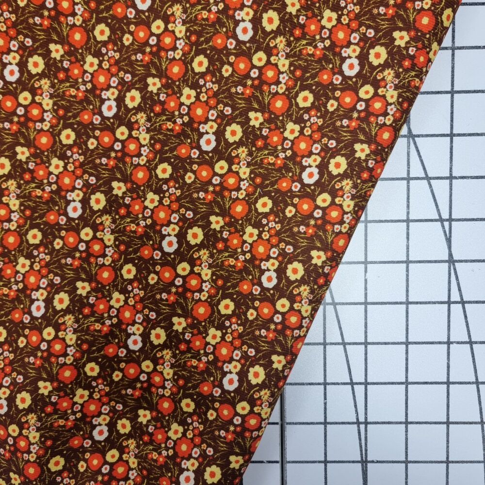 Brown Retro Flowers - Babycord