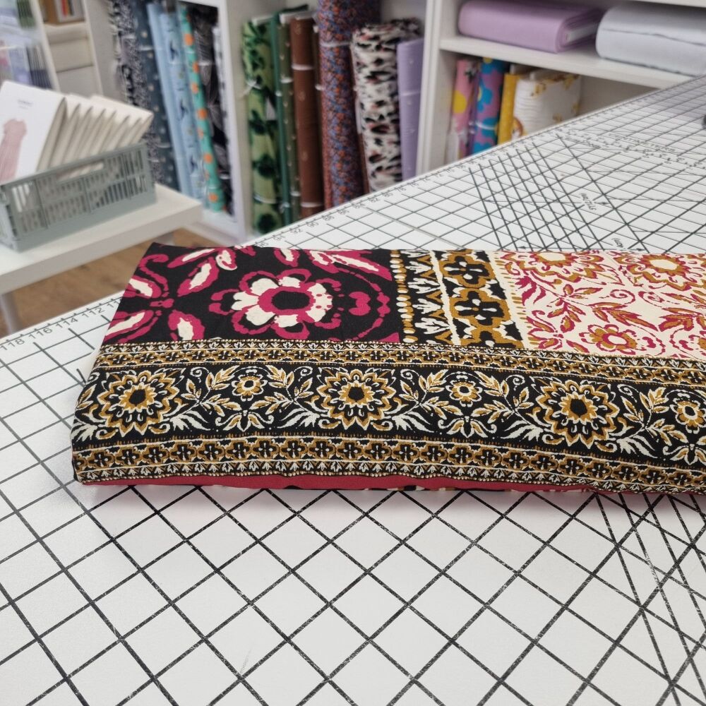 Raspberry Tapestry Border Print - Viscose