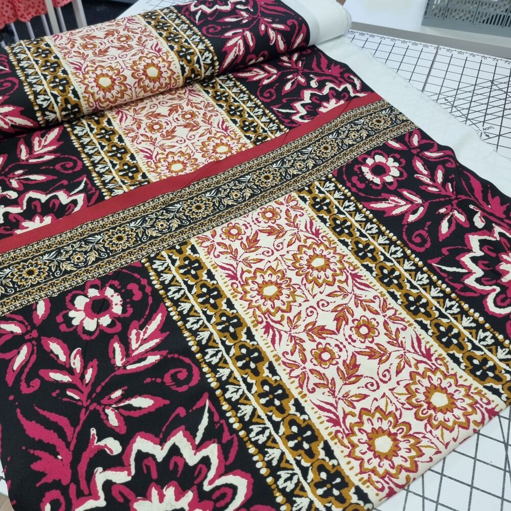 Raspberry Tapestry Border Print - Viscose