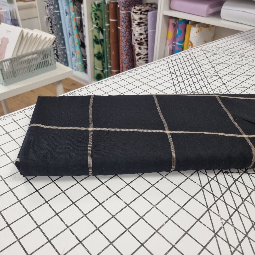 Black Windowpane Check - Viscose