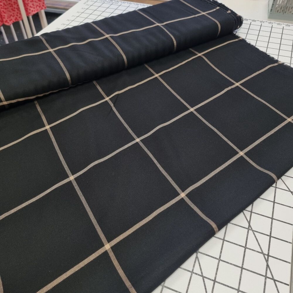 Black Windowpane Check - Viscose