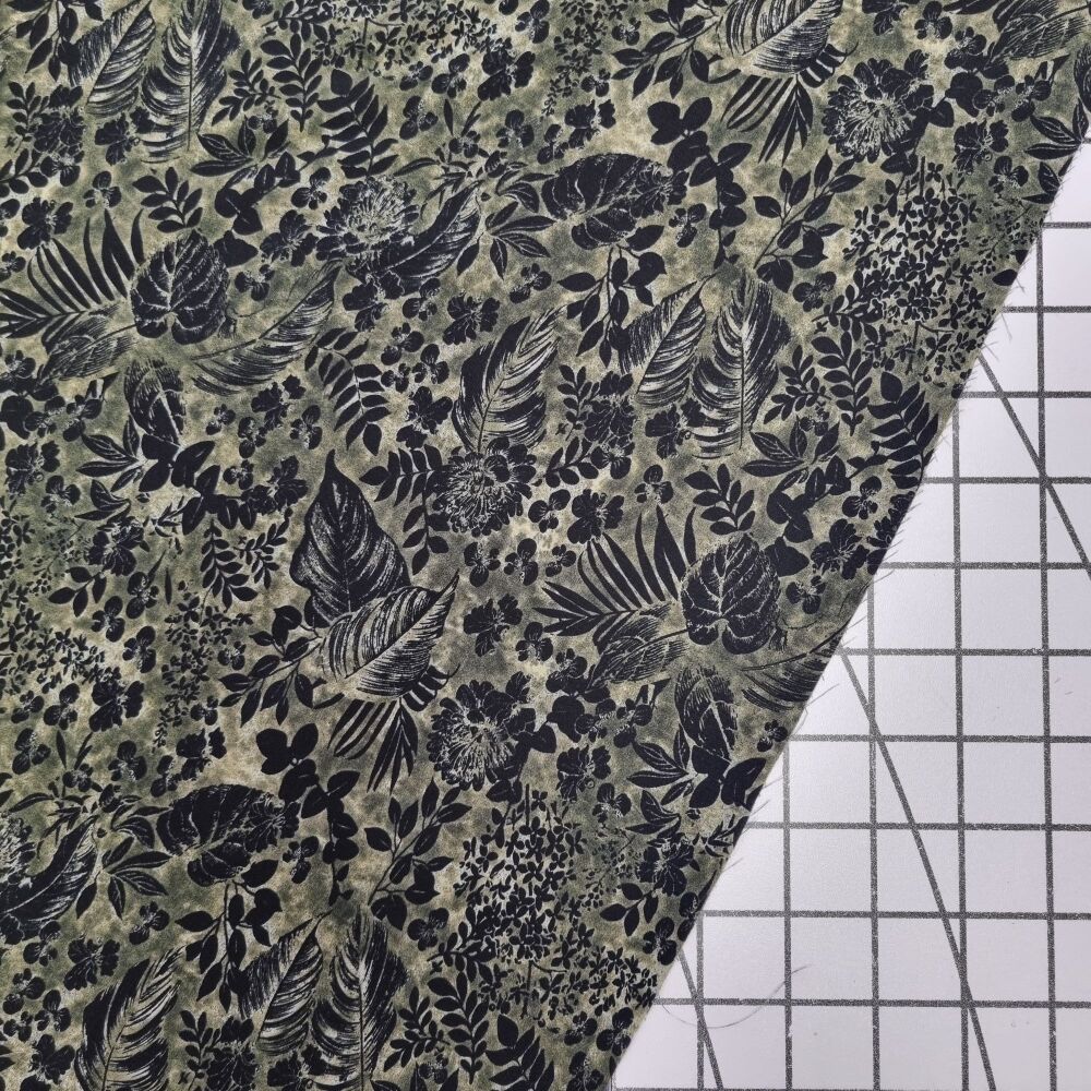 Khaki Ink Garden - Tencel