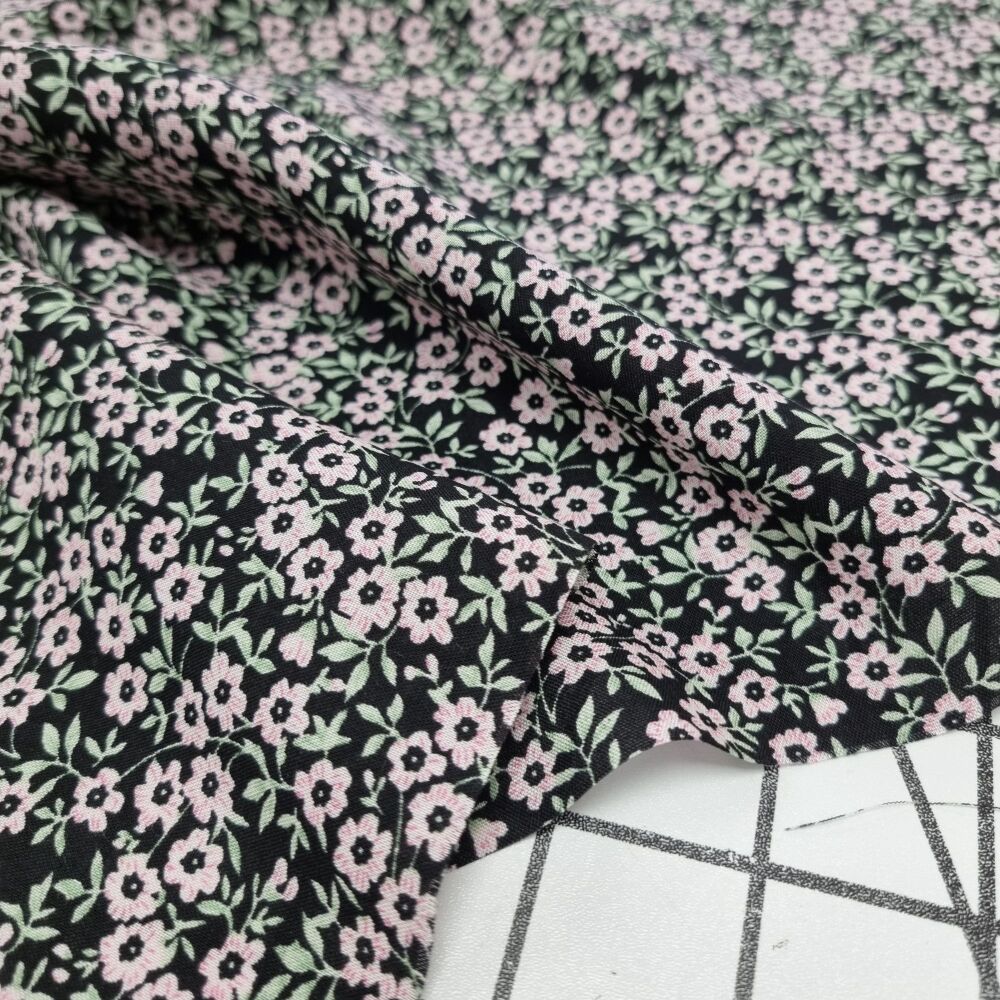 Ditsy Black Floral Viscose - REMNANT - 100cm x 140cm