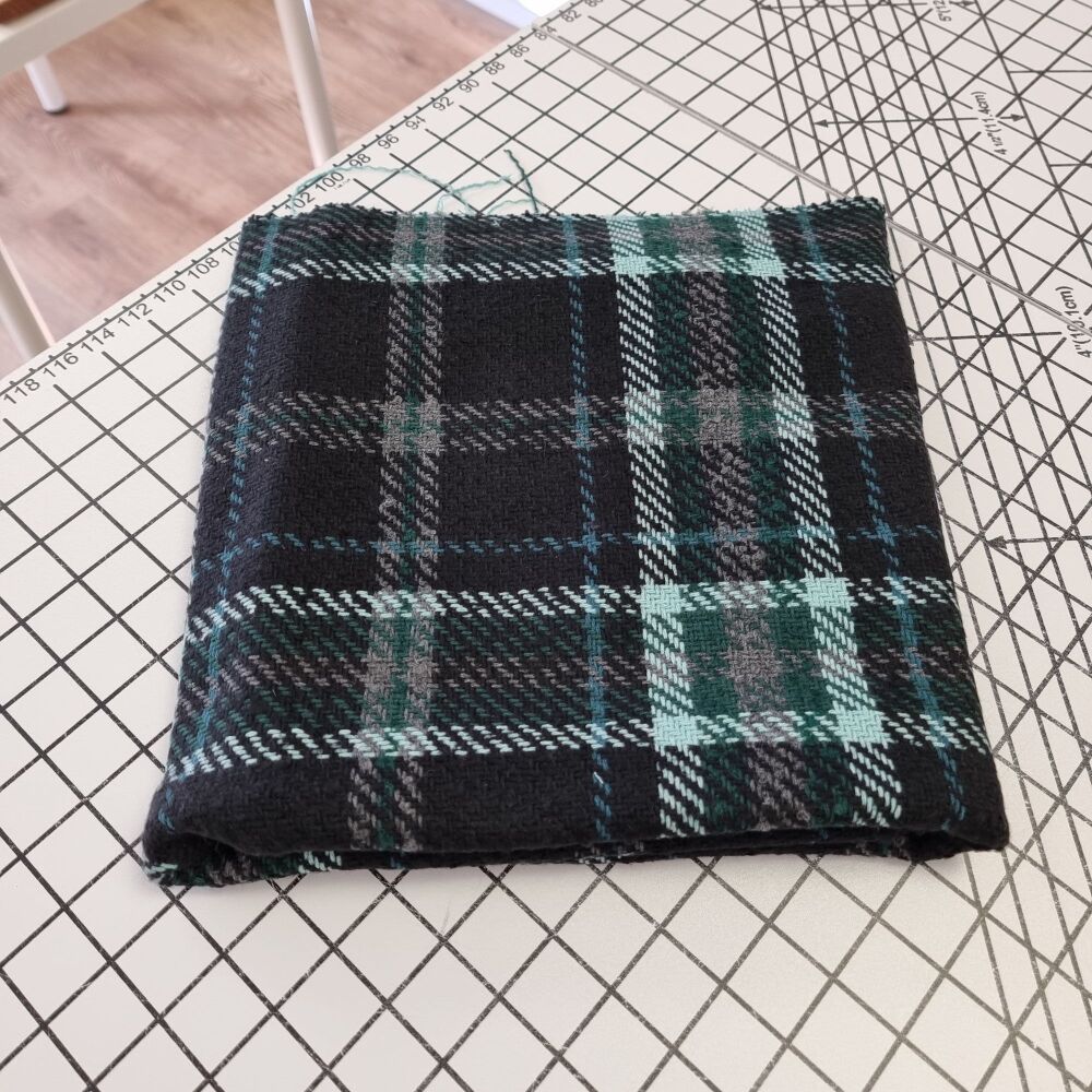 Teal Tartan Wool Mix - REMNANT - 57cm x 150cm