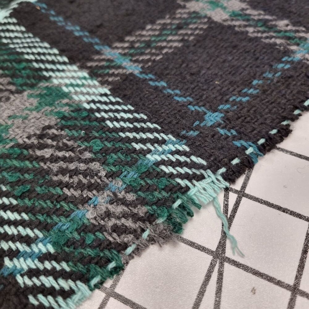 Teal Tartan Wool Mix - REMNANT - 57cm x 150cm
