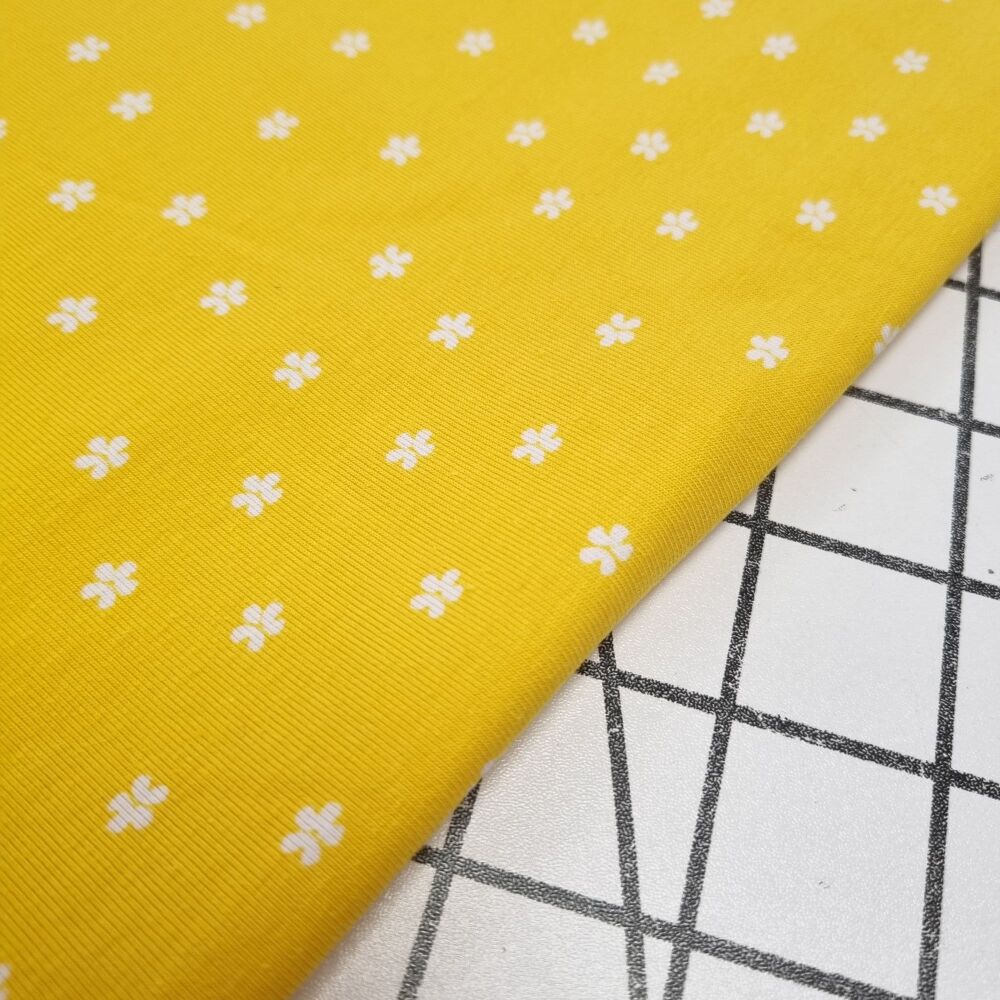 Yellow Daisy Cotton Jersey - REMNANT - 34cm x 145cm