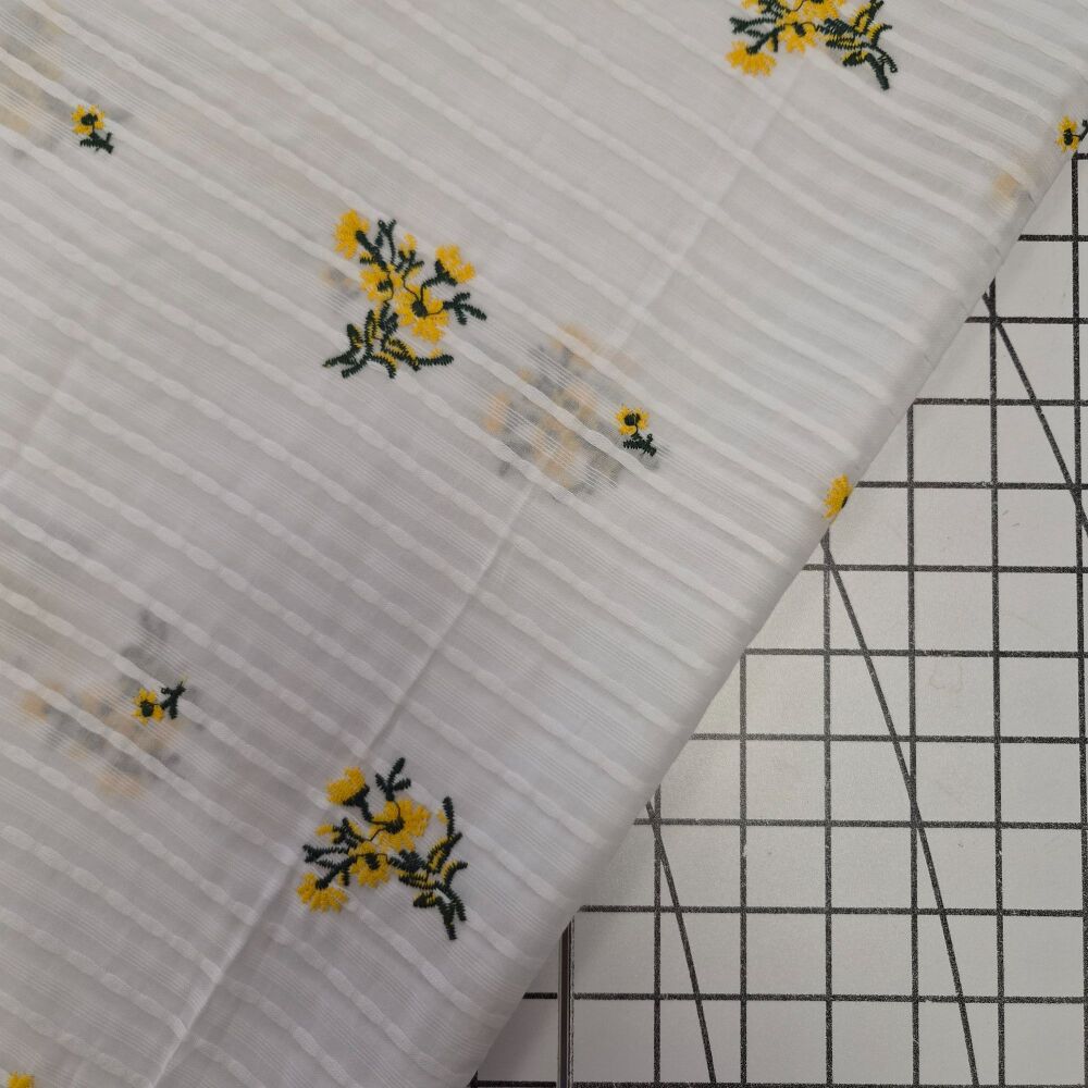 Embroidered Yellow Bouquets - Cotton