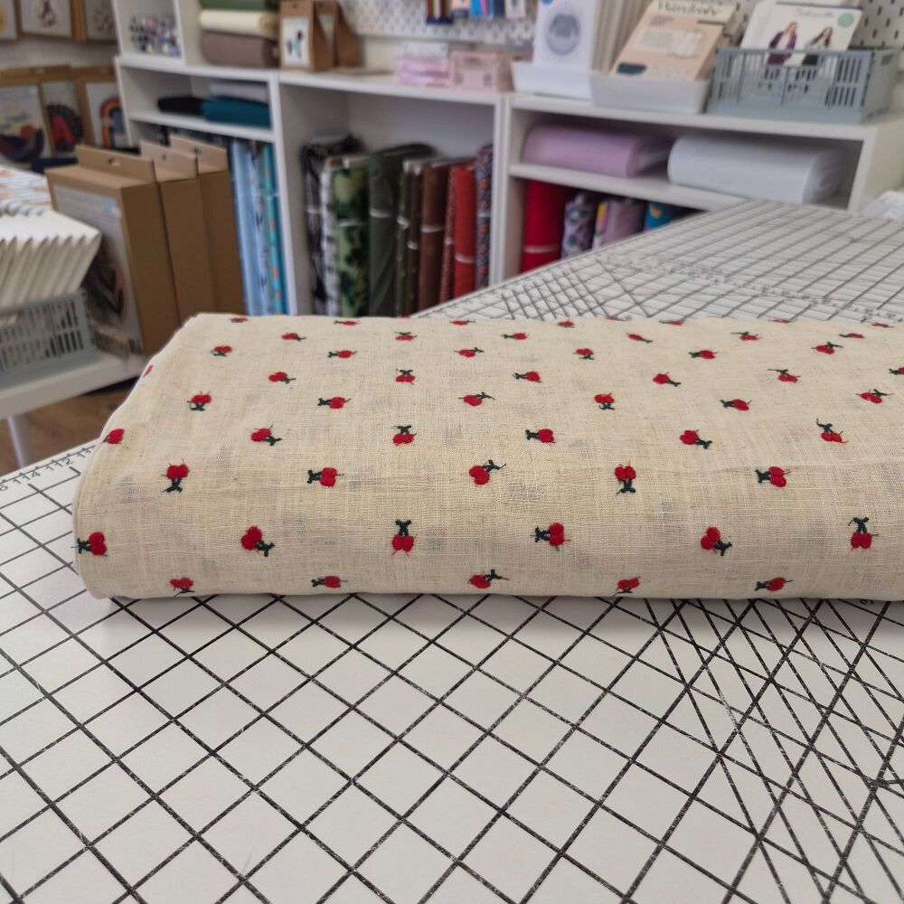 Embroidered Cherry - Viscose Linen