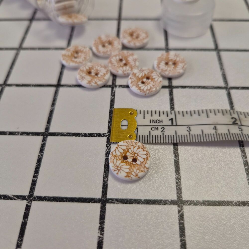 15mm Two-Tone Flower Design Buttons - Mustard