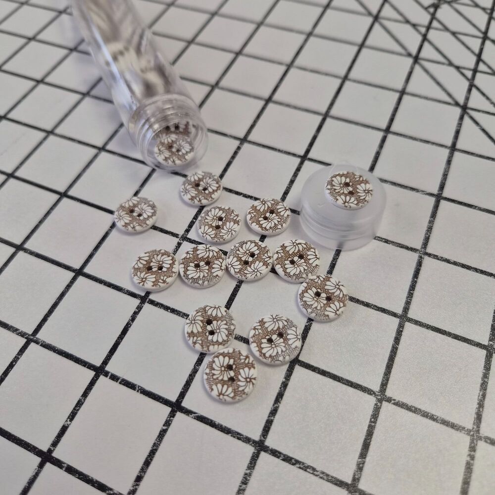 15mm Two-Tone Flower Design Buttons - Brown