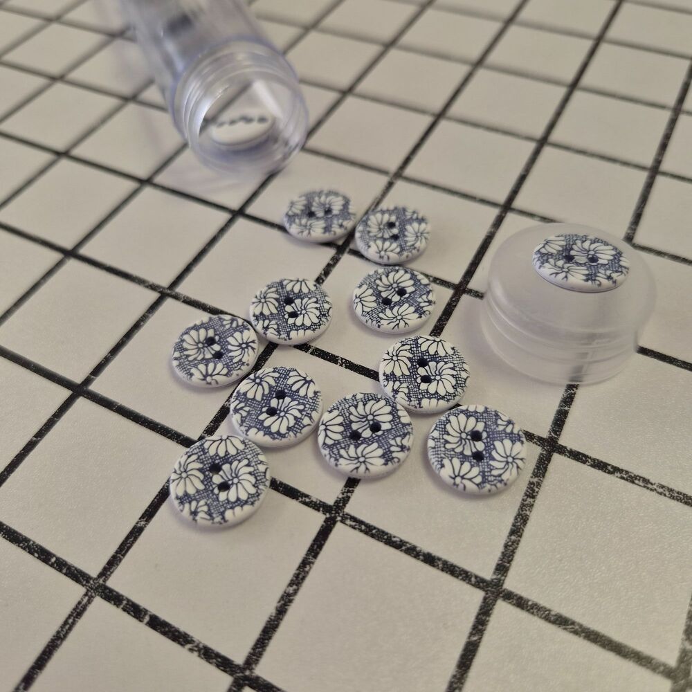 15mm Two-Tone Flower Design Buttons - Navy