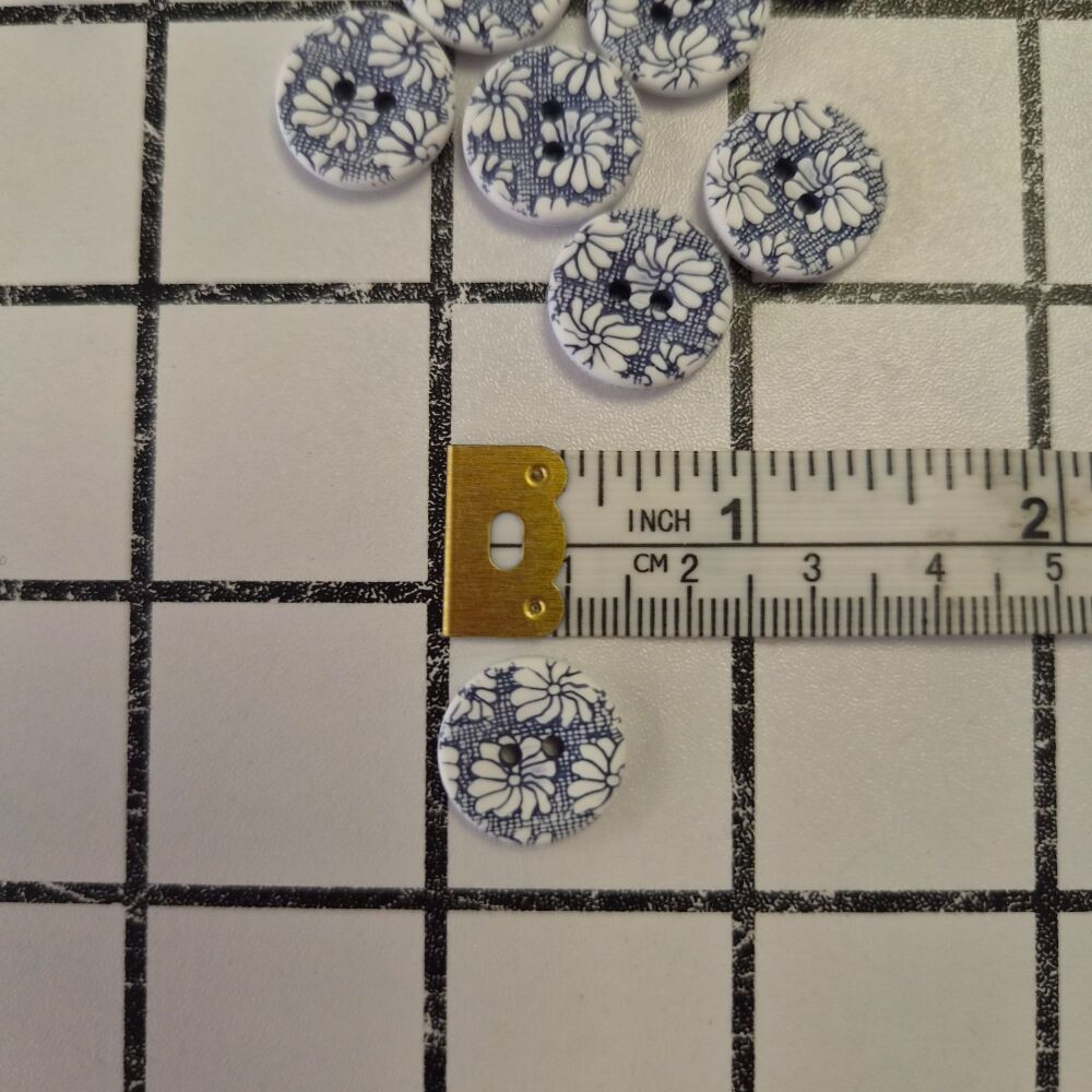 15mm Two-Tone Flower Design Buttons - Navy