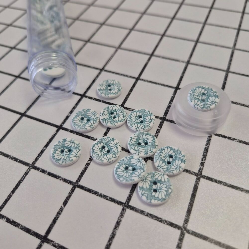 15mm Two-Tone Flower Design Buttons - Turquoise