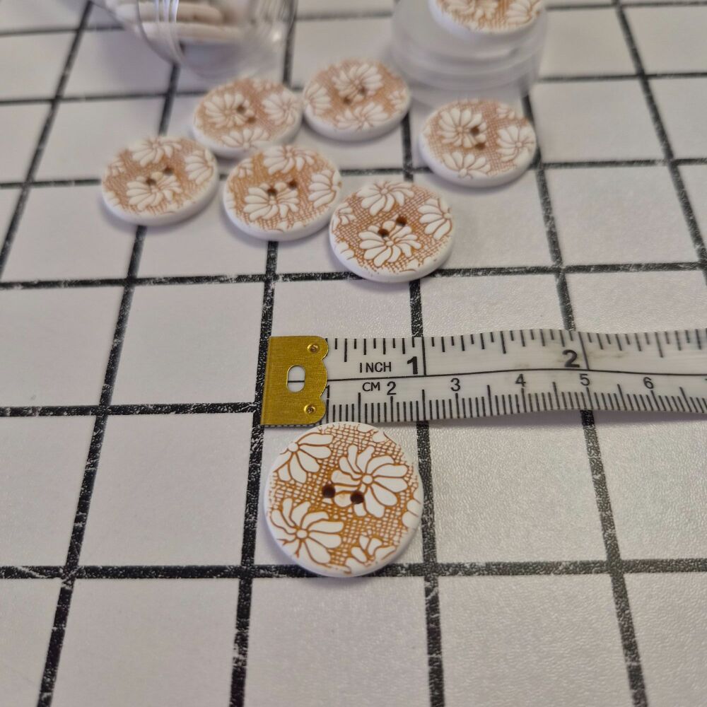 23mm Two-Tone Flower Design Buttons - Mustard