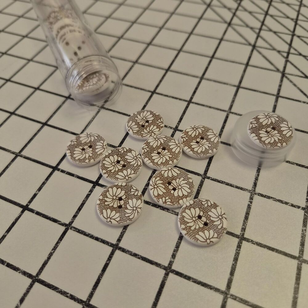 23mm Two-Tone Flower Design Buttons - Brown