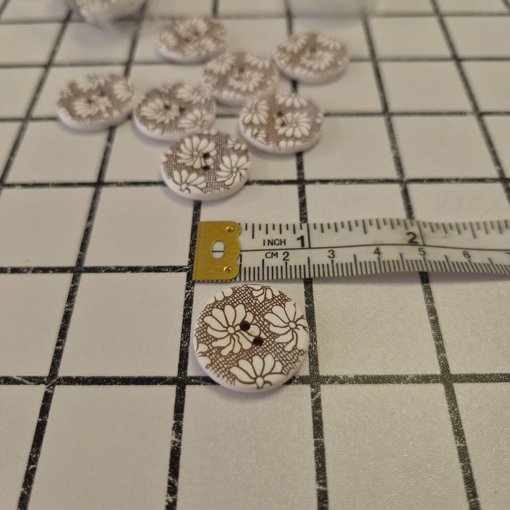 23mm Two-Tone Flower Design Buttons - Brown