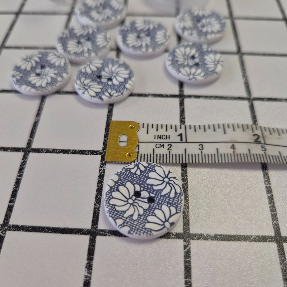 23mm Two-Tone Flower Design - Navy
