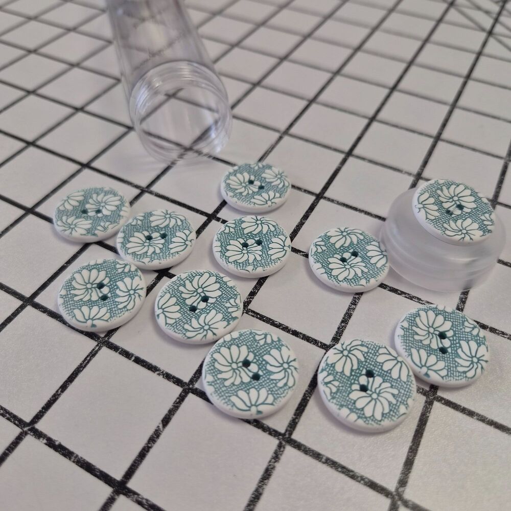23mm Two-Tone Flower Design Buttons - Turquoise